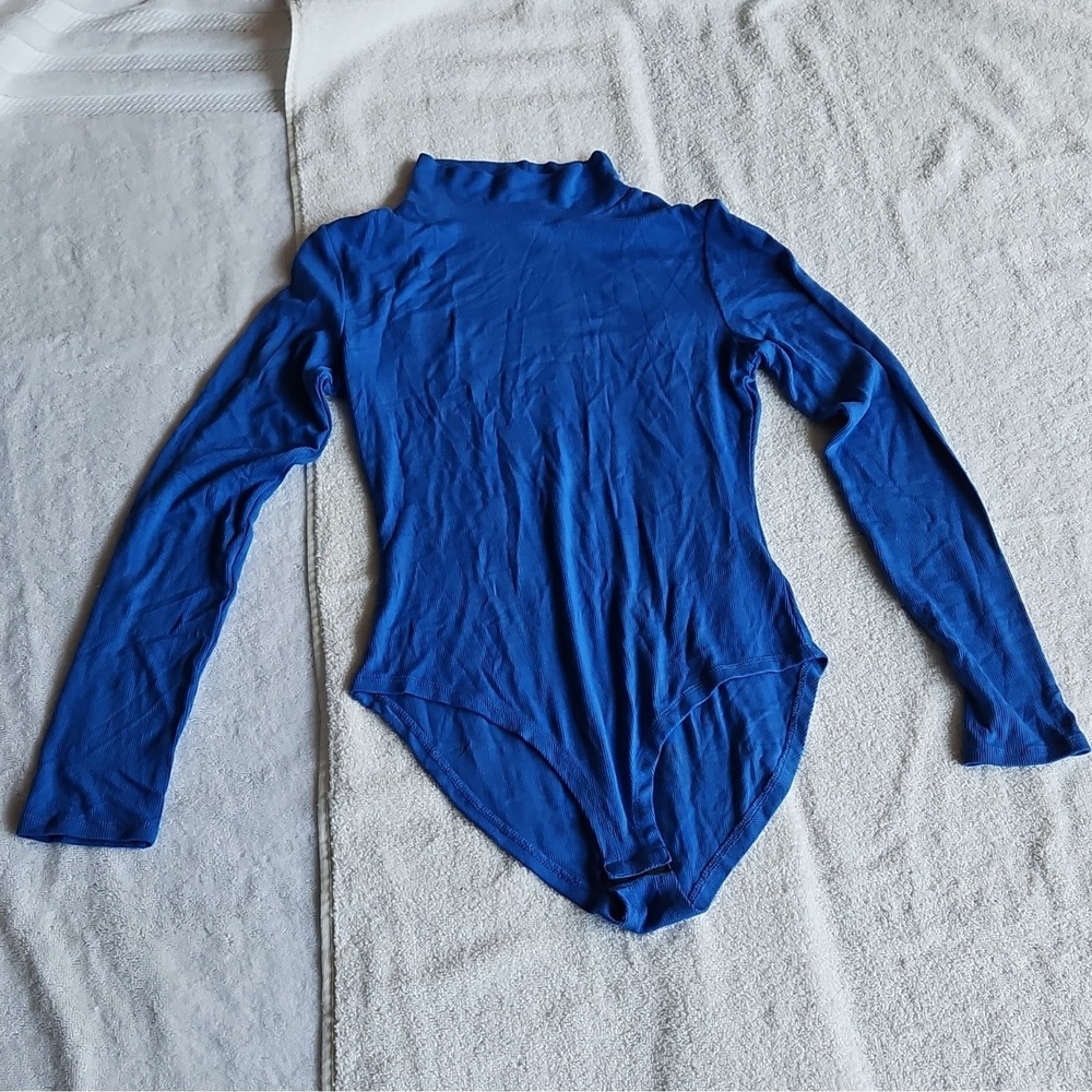 DILIUXING Blue One Piece Bodysuit Women's Size S Solid Mock Neck Long Sleeve